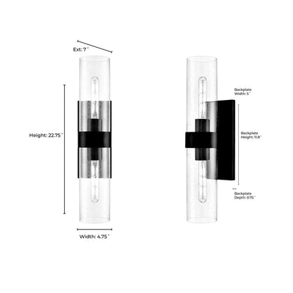 Millennium Lighting Jamison 2Lt 23" Wall Sconce, Nickel/Clear Seeded