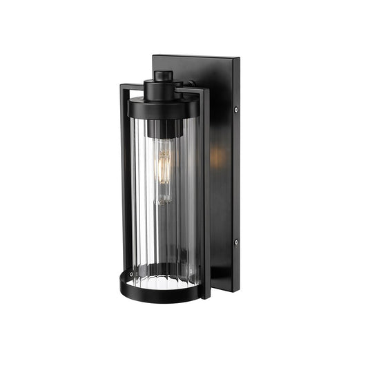Millennium Braselton 1Lt 14" Outdoor Sconce, Black/Clear Ribbed - 192001-PBK