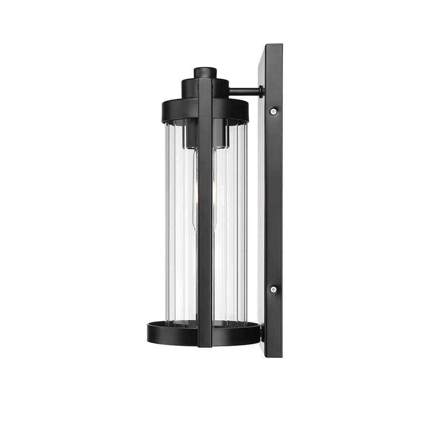 Millennium Braselton 1Lt 14" Outdoor Sconce, Black/Clear Ribbed
