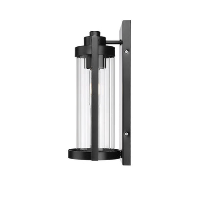 Millennium Braselton 1Lt 14" Outdoor Sconce, Black/Clear Ribbed