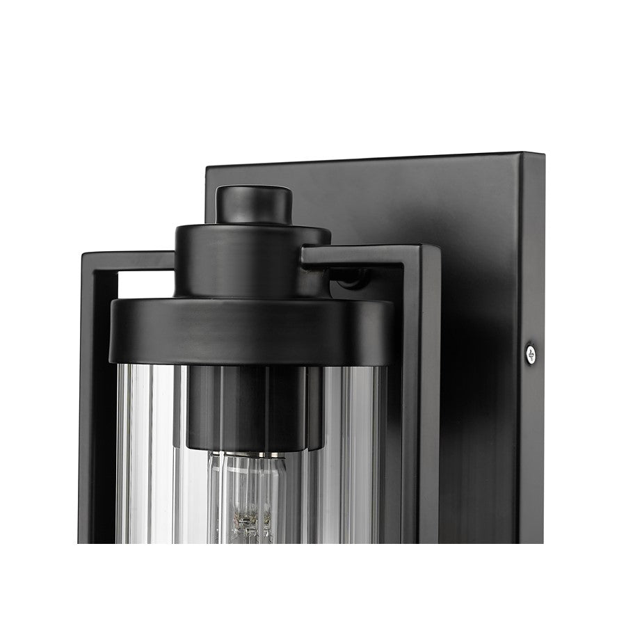 Millennium Braselton 1Lt 14" Outdoor Sconce, Black/Clear Ribbed
