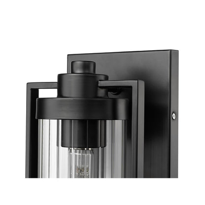 Millennium Braselton 1Lt 14" Outdoor Sconce, Black/Clear Ribbed