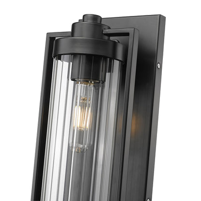 Millennium Braselton 1Lt 14" Outdoor Sconce, Black/Clear Ribbed