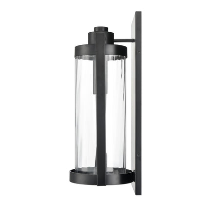 Millennium Braselton 1Lt 24" Outdoor Sconce, Black/Clear Ribbed