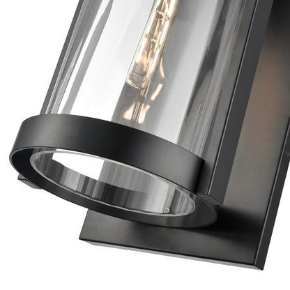 Millennium Braselton 1Lt 24" Outdoor Sconce, Black/Clear Ribbed