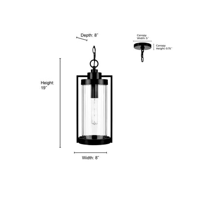 Millennium Braselton 1Lt 8" Outdoor Hanging Lantern, Black/Ribbed