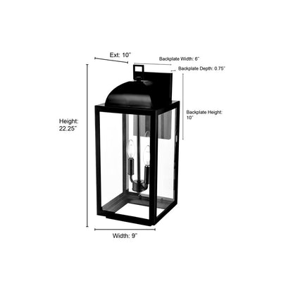 Millennium Lighting Beaufort 2Lt 22" Outdoor Sconce, Black/Clear