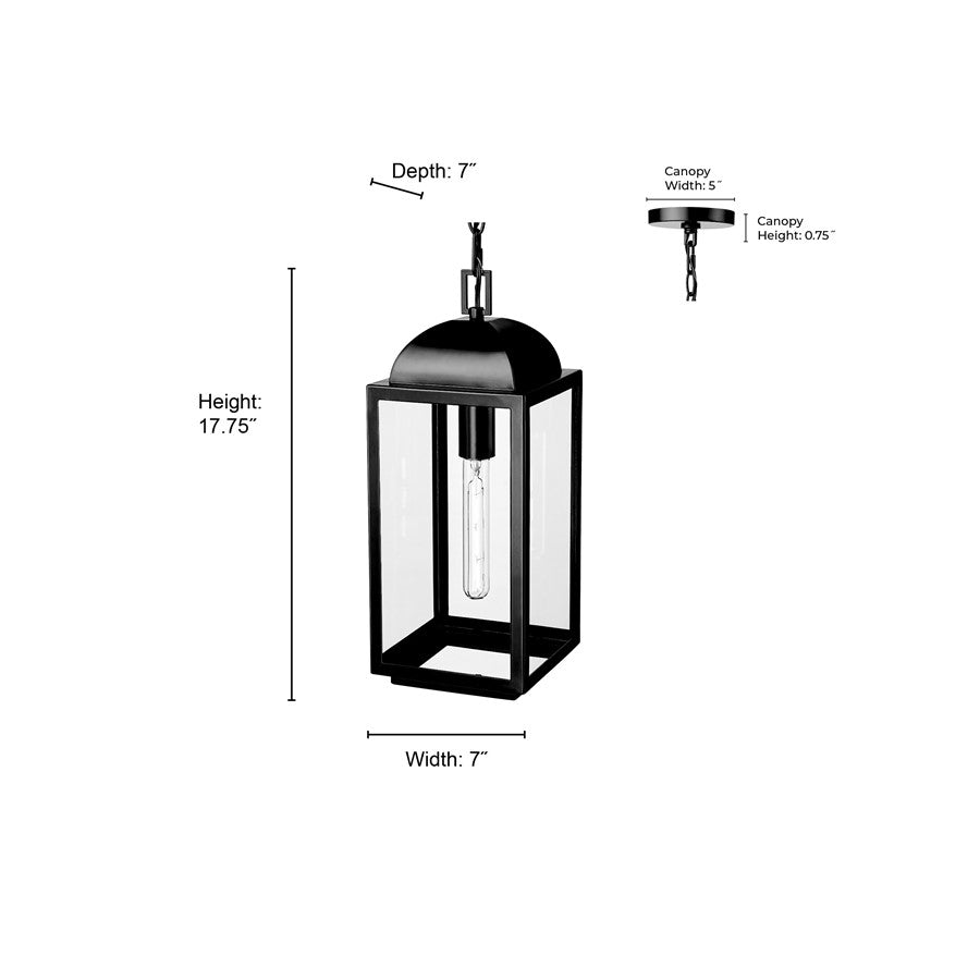 Millennium Beaufort 1Lt 7" Outdoor Hanging Lantern, Black/Clear