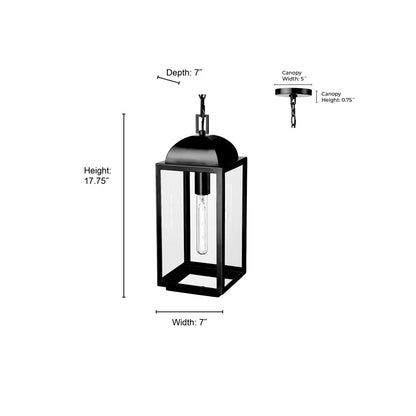 Millennium Beaufort 1Lt 7" Outdoor Hanging Lantern, Black/Clear