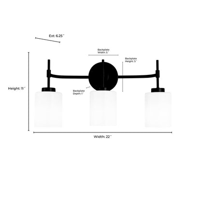 Millennium Lighting Keylee 3Lt 22" Vanity, Black/Glossy Opal White