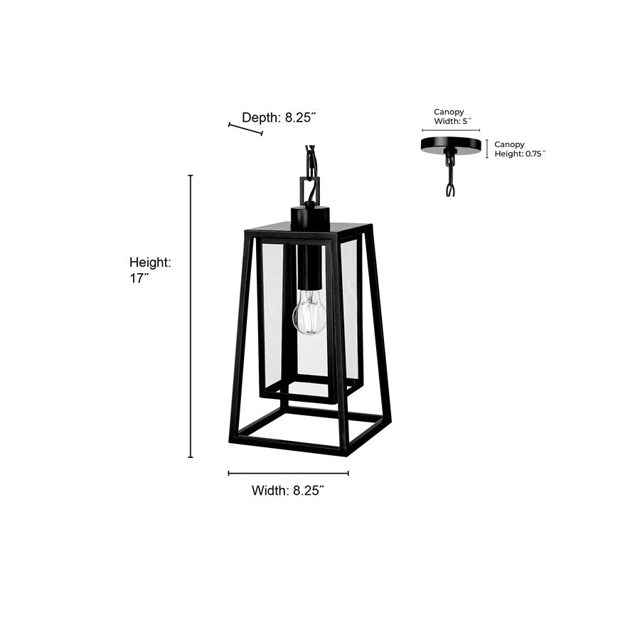 Millennium Denzell 1Lt 8" Outdoor Hanging Lantern, Black/Clear