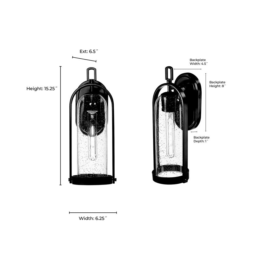 Millennium Lighting Luxio 1Lt 15" Outdoor Wall Sconce, Black/Clear