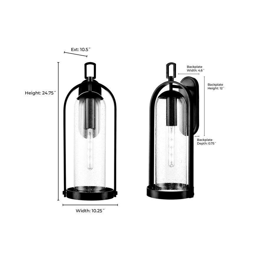 Millennium Lighting Luxio 1Lt 25" Outdoor Wall Sconce, Black/Clear