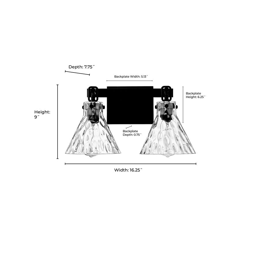 Millennium Lighting Barlon 2Lt Vanity, Black/Clear
