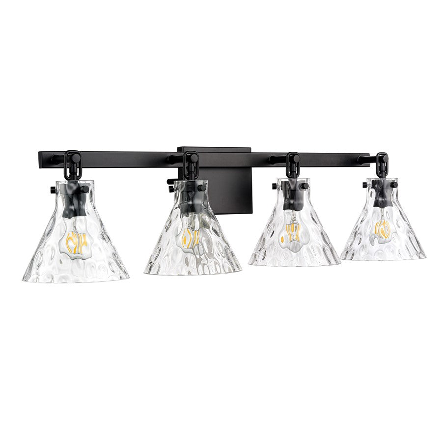 Millennium Lighting Barlon 34.75" 4Lt Vanity, Matte Black/Clear Water - 20004-MB