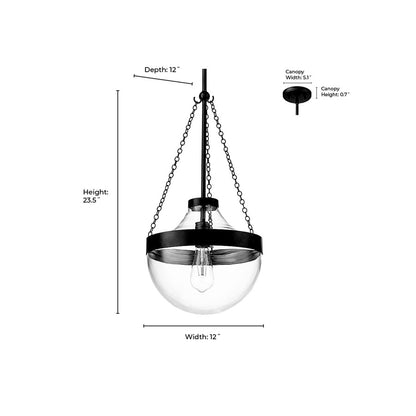 Millennium Lighting Clarra 1Lt Pendant, Black/Clear