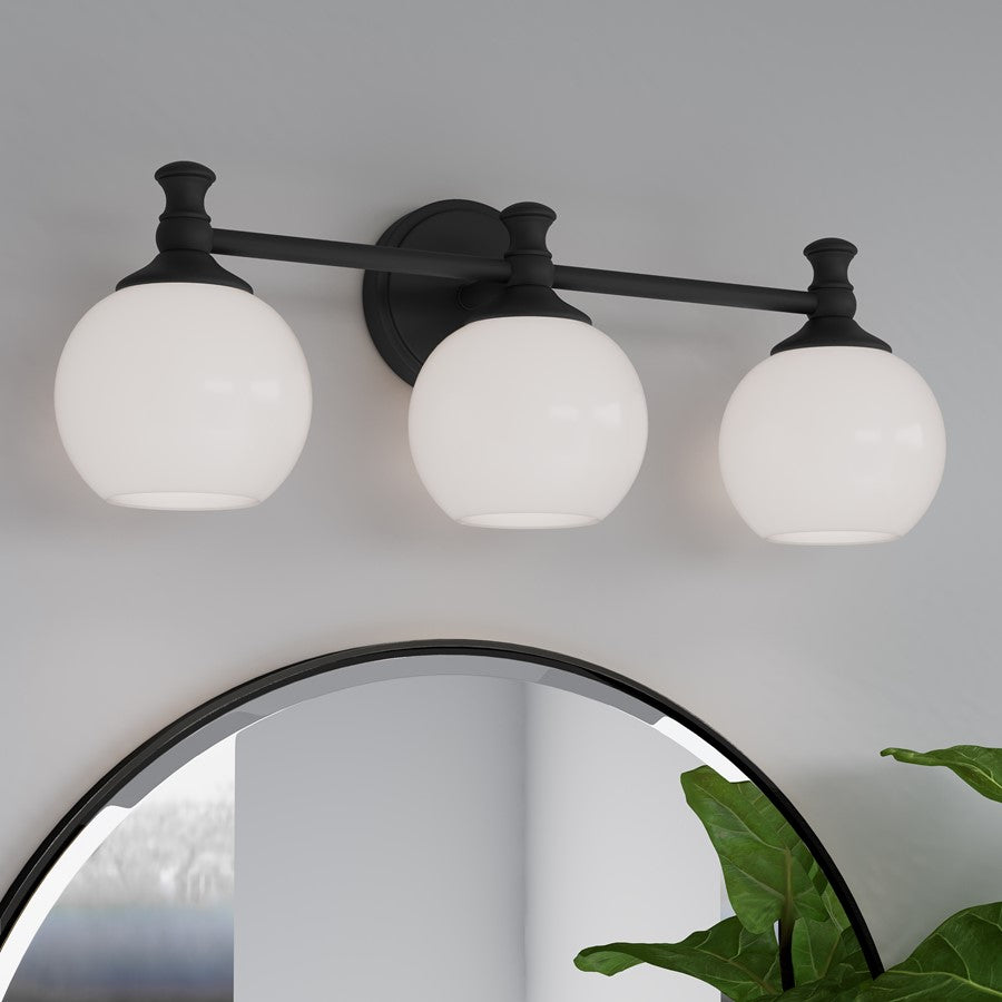 Millennium Orlisse 3Lt Bathroom Vanity Light, Black/Etched Opal