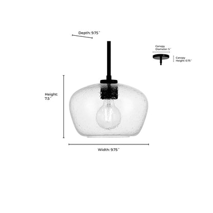 Millennium Lighting Pomari 1Lt 8" Pendant, Black/Clear Textured