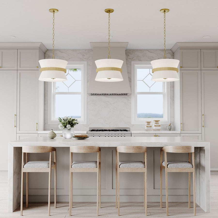 Millennium Lighting Kimbry 3Lt Pendant, Vintage Brass/Linen