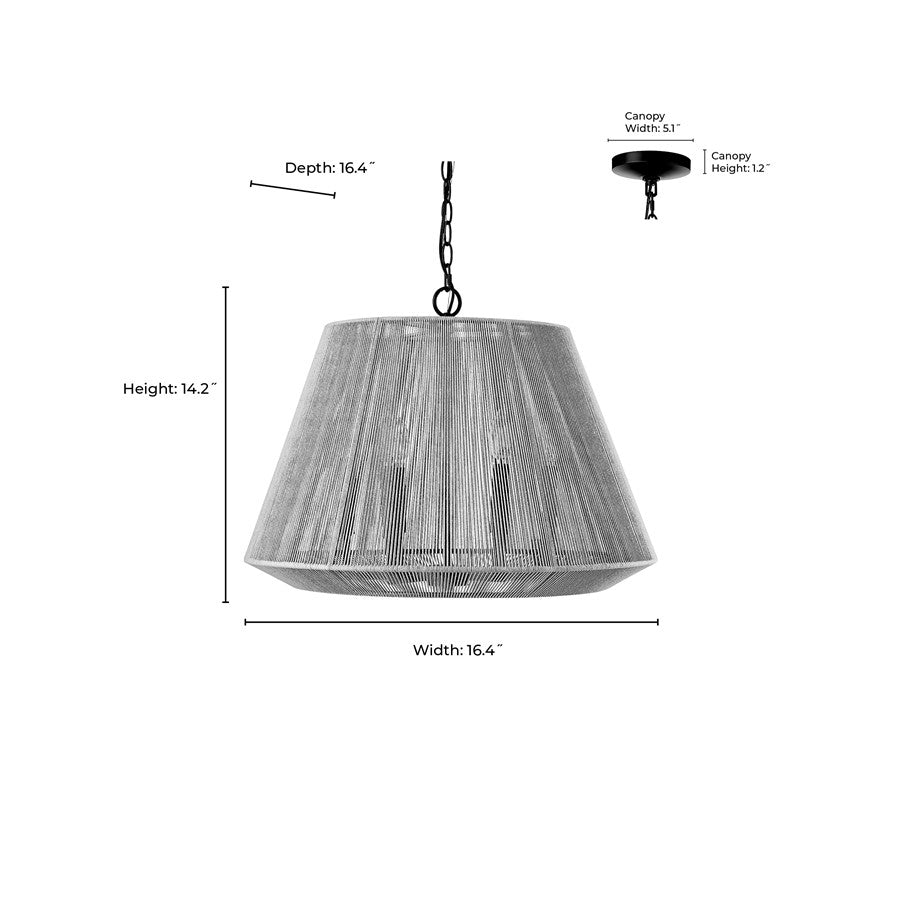Millennium Lighting Sterling 3Lt Pendant, Black/Cotton Twine