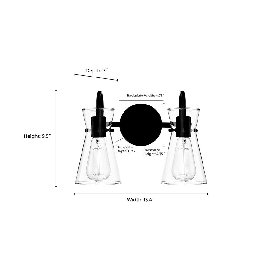 Millennium Lighting Camellia 2Lt Vanity, Black/Clear