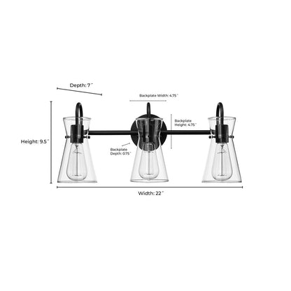Millennium Lighting Camellia 3Lt Vanity, Black/Clear