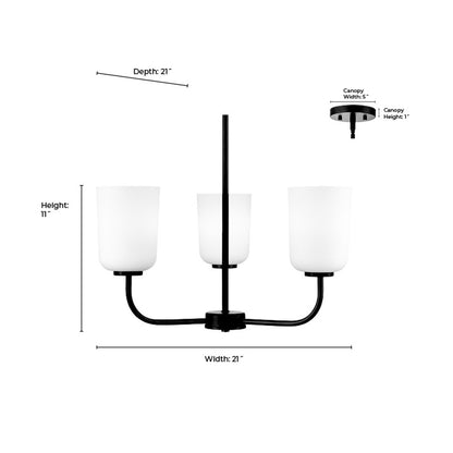 Millennium Lighting Laphia 3Lt 21" Chandelier, Black/Etched Opal