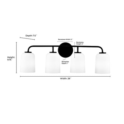 Millennium Lighting Laphia 4Lt 28" Vanity, Black/Etched Opal