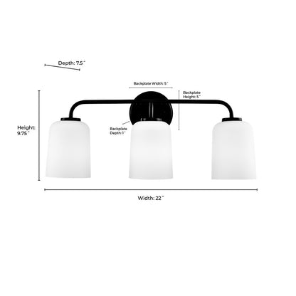 Millennium Lighting Laphia 3Lt 22" Vanity, Nickel/Etched Opal