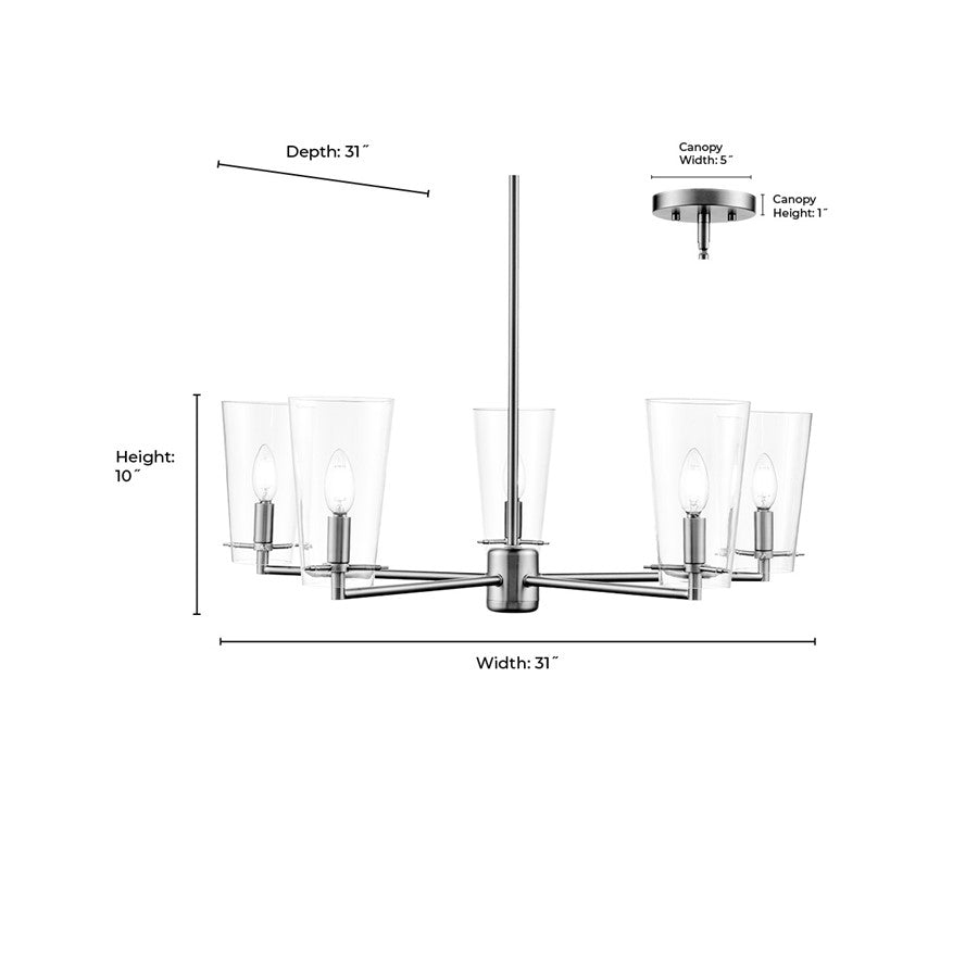 Millennium Lighting Maccan 5Lt 31" Chandelier, Vintage Brass/Clear