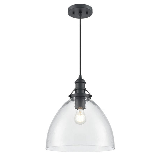 Millennium Lighting Khrisa 1Lt 15" Pendant, Black/Clear Hammered - 218101-MB