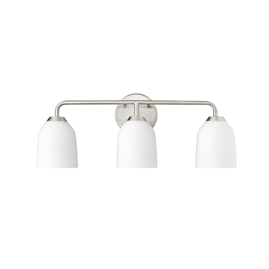 Millennium Lighting Norah 3Lt Vanity, Brushed Nickel/Opal Ribbed - 22303-BN