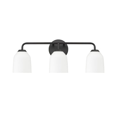 Millennium Lighting Norah 3Lt Vanity, Black/Opal Ribbed - 22303-MB