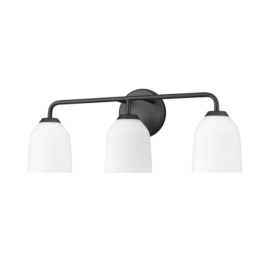 Millennium Lighting Norah 3Lt Vanity, Black/Opal Ribbed