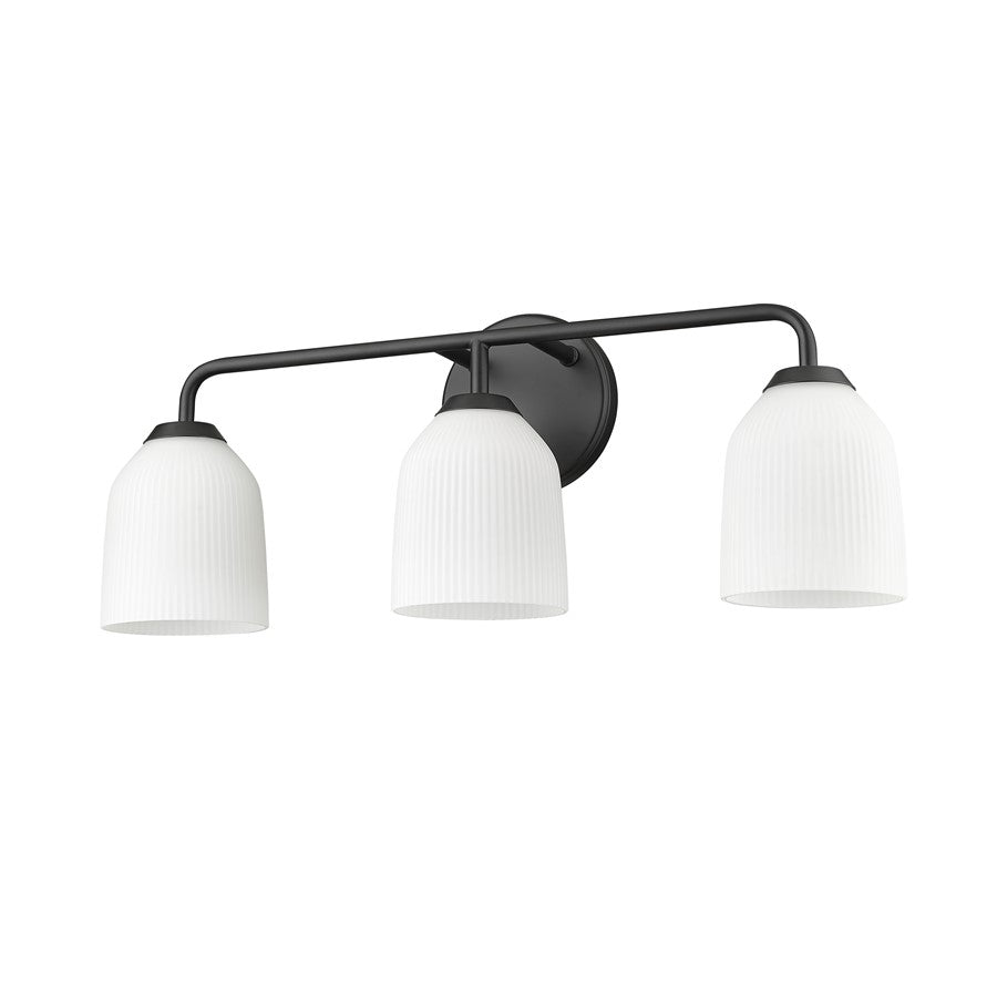 Millennium Lighting Norah 3Lt Vanity, Black/Opal Ribbed