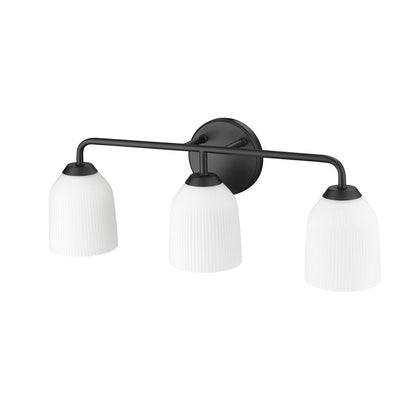 Millennium Lighting Norah 3Lt Vanity, Black/Opal Ribbed