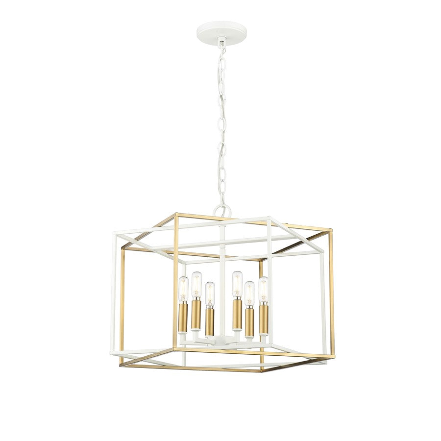 Millennium Lighting Lowe 6Lt Pendant, White/Vintage Brass