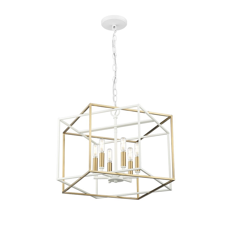 Millennium Lighting Lowe 6Lt Pendant, White/Vintage Brass