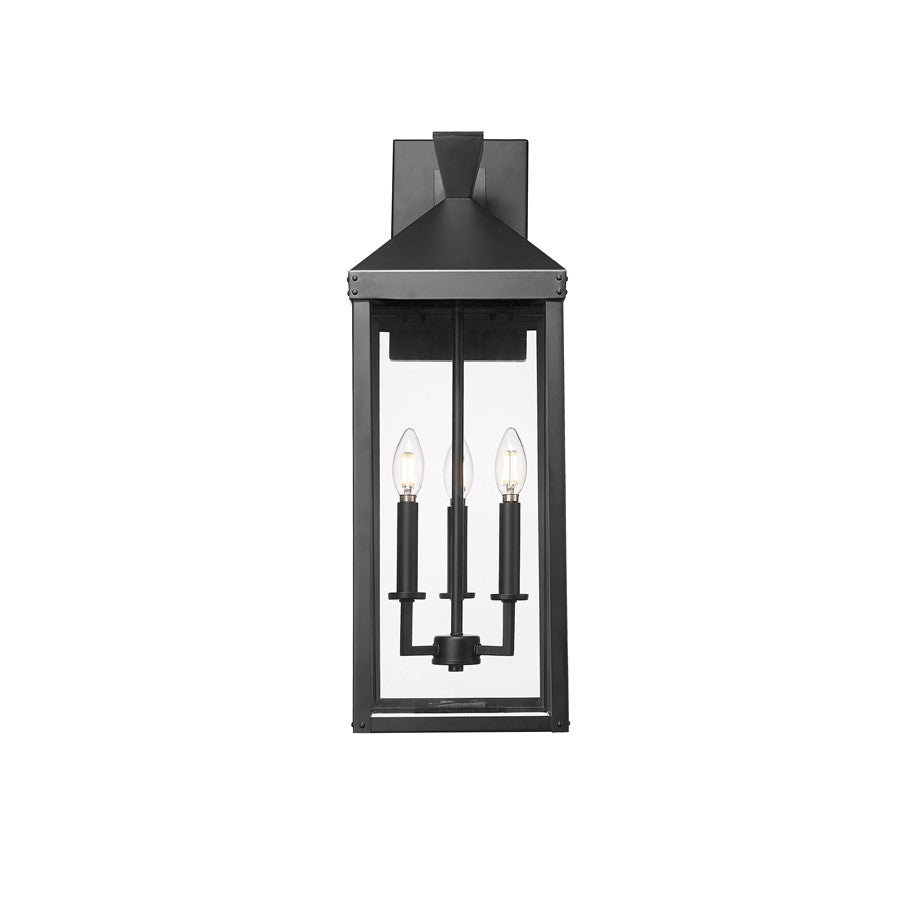 Millennium Lighting Yates 3Lt 26" Outdoor Wall Sconce, Black/Clear