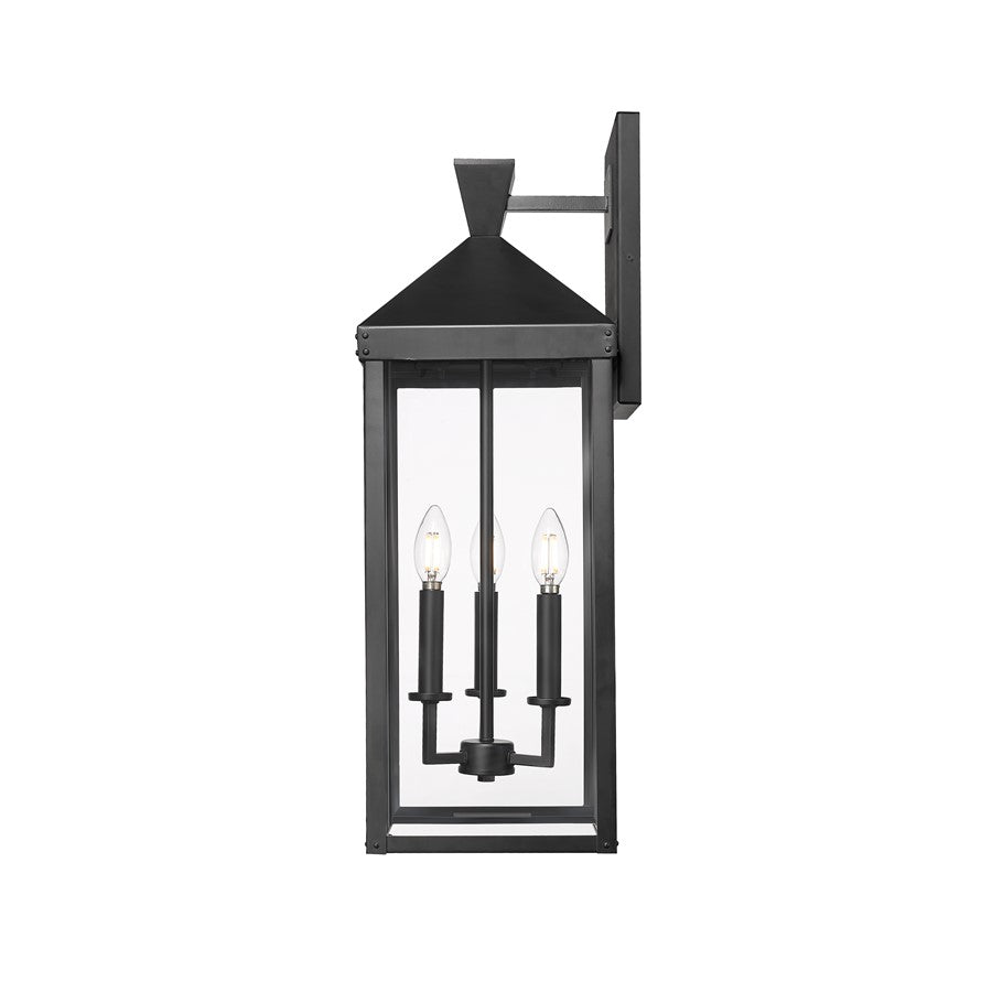 Millennium Lighting Yates 3Lt 26" Outdoor Wall Sconce, Black/Clear