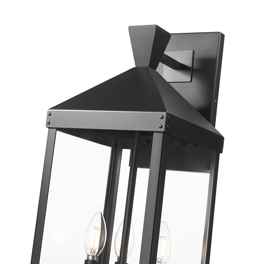 Millennium Lighting Yates 3Lt 26" Outdoor Wall Sconce, Black/Clear