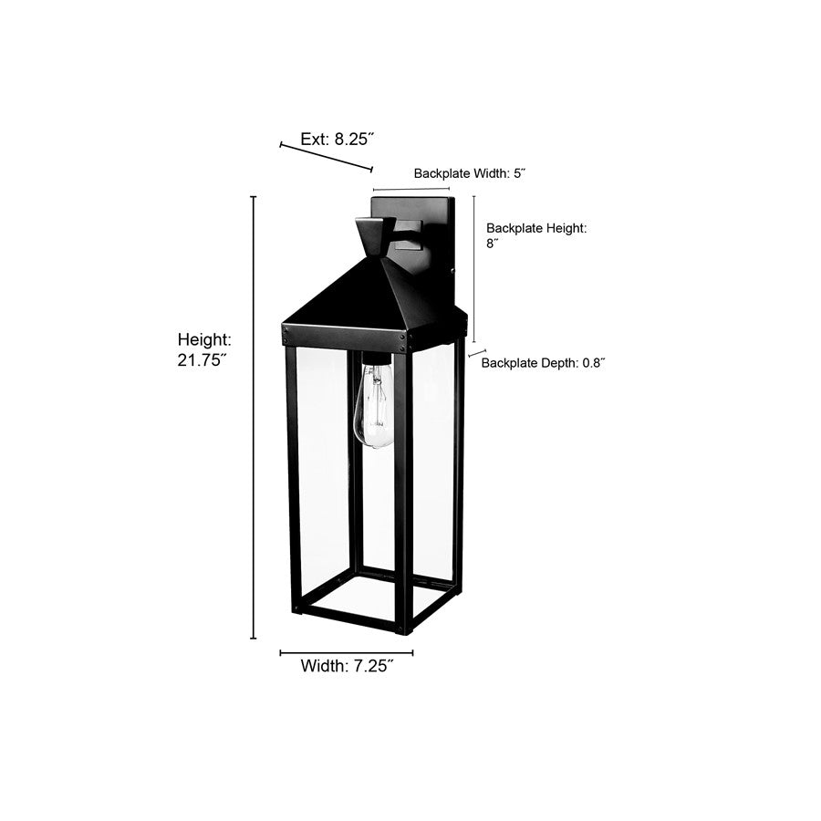 Millennium Lighting Yates 1Lt 22" Outdoor Wall Sconce, Black/Clear