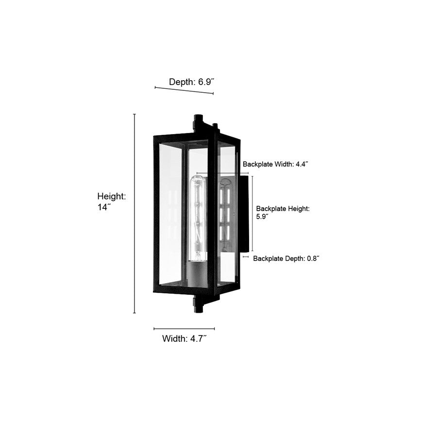 Millennium Lighting Messi 1Lt 14" Outdoor Wall Sconce, Black/Clear