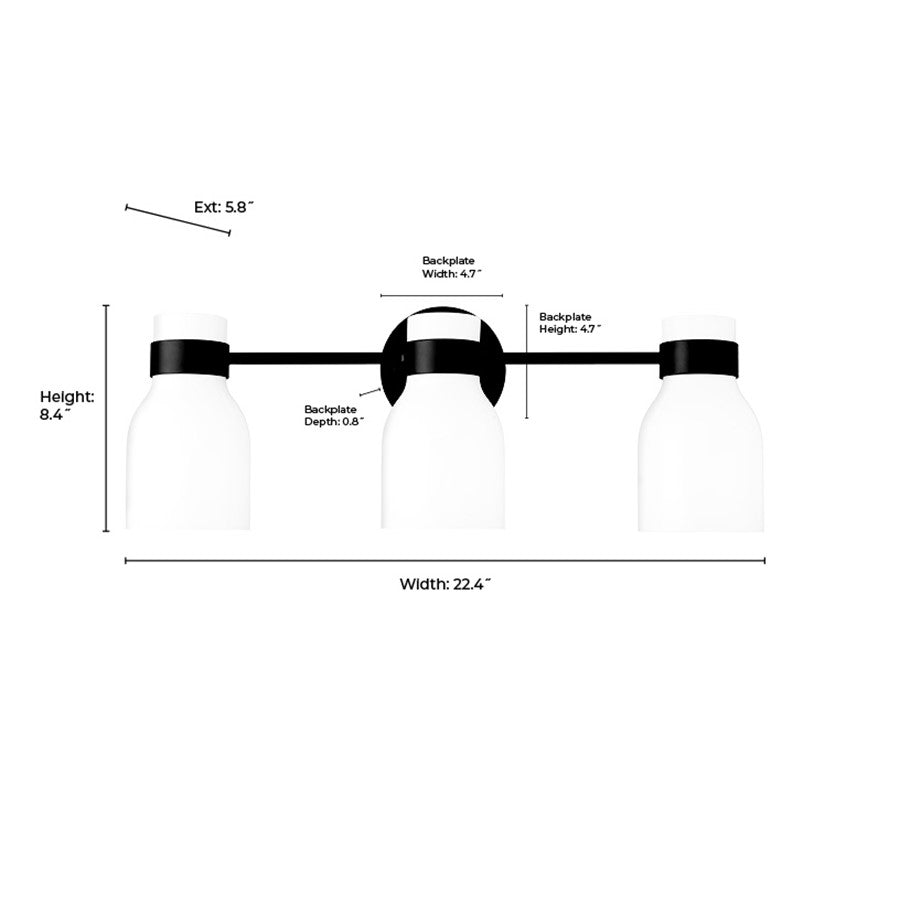 Millennium Lighting Corella 3Lt Vanity, Black