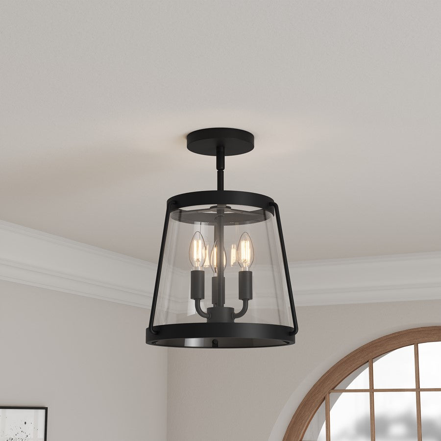 Millennium Lighting Adabella 3Lt Semi Flush Mount, Black/Clear