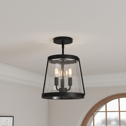 Millennium Lighting Adabella 3Lt Semi Flush Mount, Black/Clear