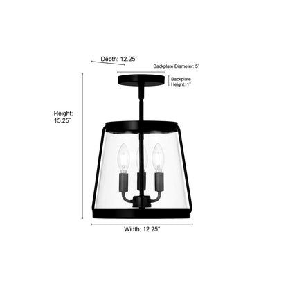 Millennium Lighting Adabella 3Lt Semi Flush Mount, Black/Clear