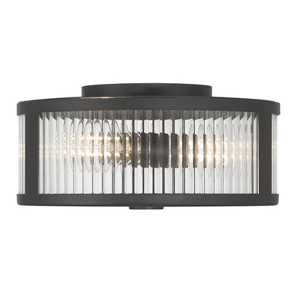Millennium Lighting Ardezia 3Lt Flush Mount, Matte Black/Clear Ribbed