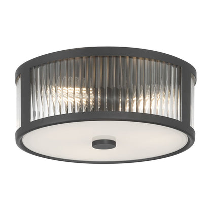 Millennium Lighting Ardezia 3Lt Flush Mount, Matte Black/Clear Ribbed
