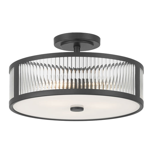 Millennium Ardezia 3Lt Semi Flush Mount, Black/Clear Ribbed - 23303-MB